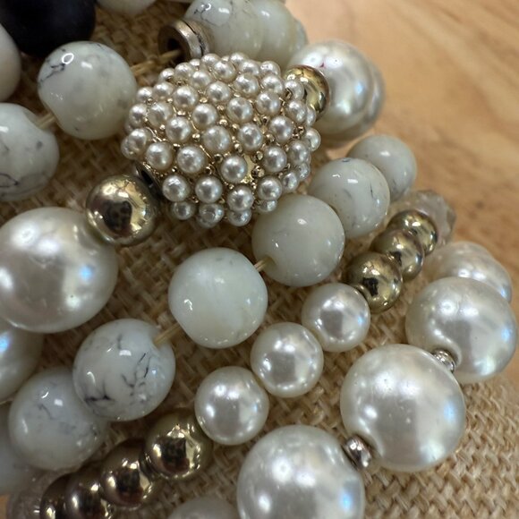 White Beaded Stretch Bracelet Stack Set Of 10 For Women Wearable Or Craft - Picture 12 of 13